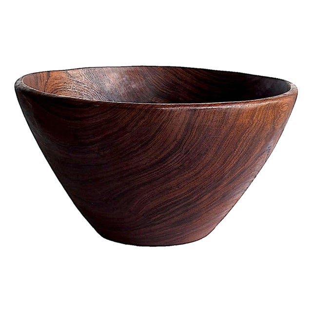 Mid 20th Century Large Hand Turned Teak Wood Bowl For Sale