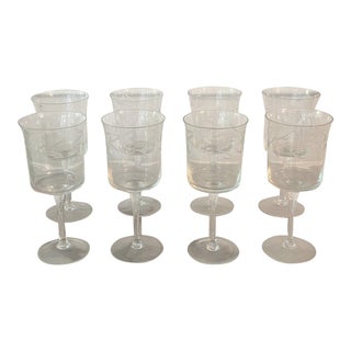 1950s Set of 8 Vintage Etched Crystal Wine Glasses For Sale