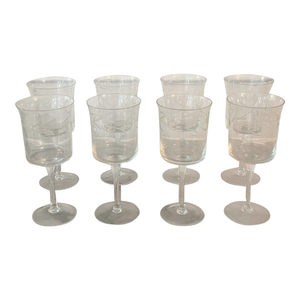 1950s Set of 8 Vintage Etched Crystal Wine Glasses