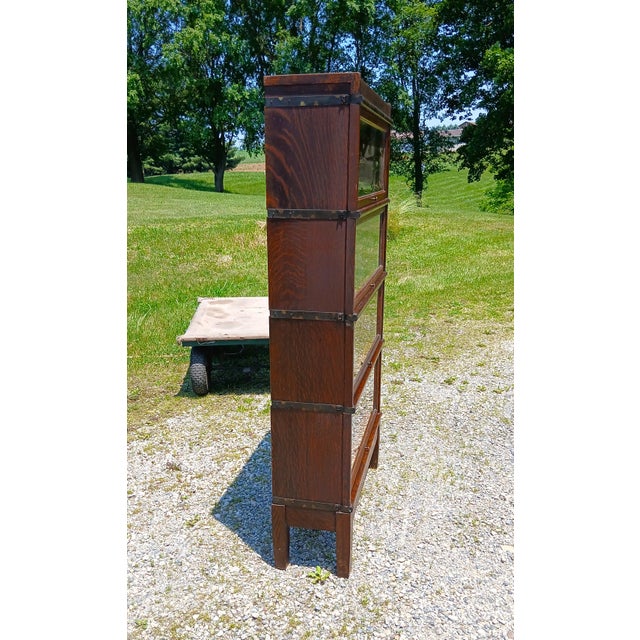 Brown Antique Globe Wernicke 4 Sections Barrister Bookcase Quarter Sawn Oak Mission Style 1920s For Sale - Image 8 of 12