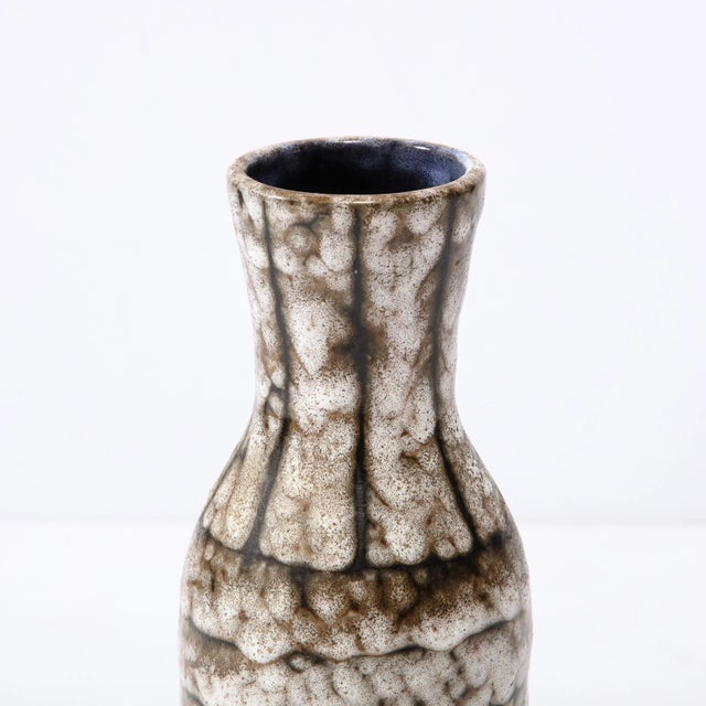 Mid-Century Modernist White and Earth Toned Ceramic Vase With Banded Detailing For Sale - Image 10 of 13