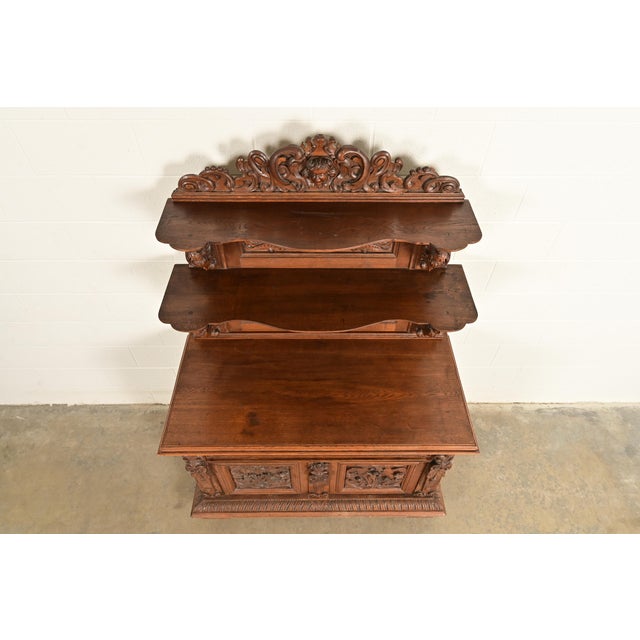 Alexander Roux Style French Renaissance Revival Carved Oak Sideboard or Bar Cabinet, Circa 1890s For Sale - Image 14 of 17