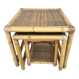Set of 3 Rattan Nesting Tables For Sale