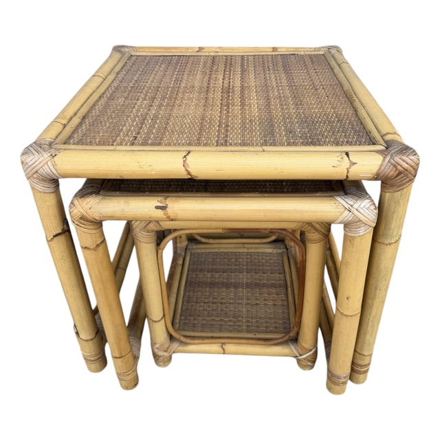 Set of 3 Rattan Nesting Tables For Sale
