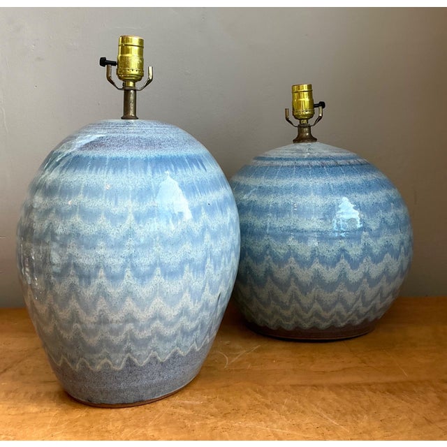 Vintage Blue Glazed Ceramic Table Lamps - Set of 2 For Sale In West Palm - Image 6 of 18