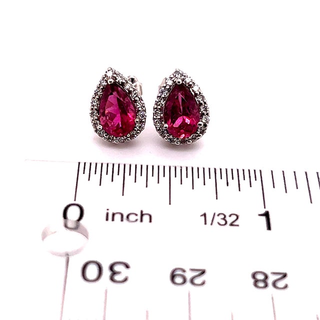 Natural Pink Tourmaline Diamond Stud Earrings 14k W Gold 2.02 TCW Certified For Sale - Image 17 of 18