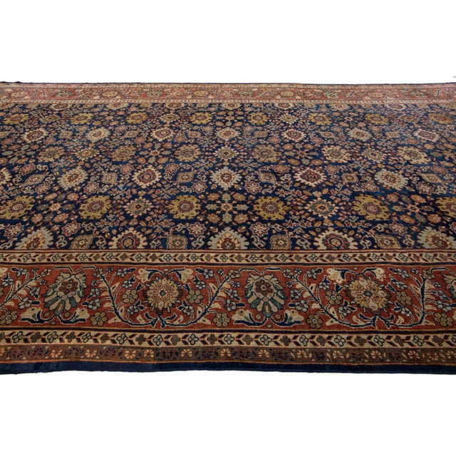 1900 - 1909 Antique Persian Sultanabad Wool Rug in Blue With Floral Pattern For Sale - Image 5 of 9