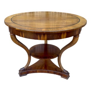 Neoclassical Empire-Style Round Center Table, Baroque Twist Legs, Burl Veneer Top, Alfonso Marina, Mexico City For Sale