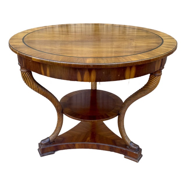 Neoclassical Empire-Style Round Center Table, Baroque Twist Legs, Burl Veneer Top, Alfonso Marina, Mexico City For Sale