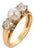1940s Retro Pearl Old Mine Cut Diamond 18k Two Tone Three Stone Ring, Size 11 For Sale