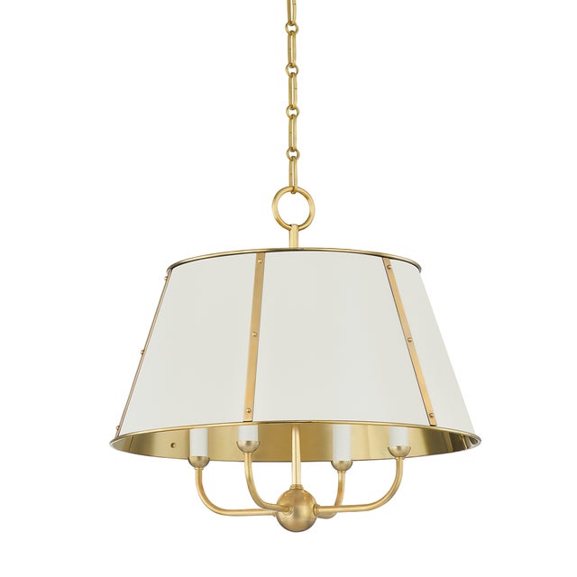 Transitional Hudson Valley Lighting Mark D. Sikes Cambridge 4-Light Chandelier, Aged Brass/Off White For Sale - Image 3 of 3
