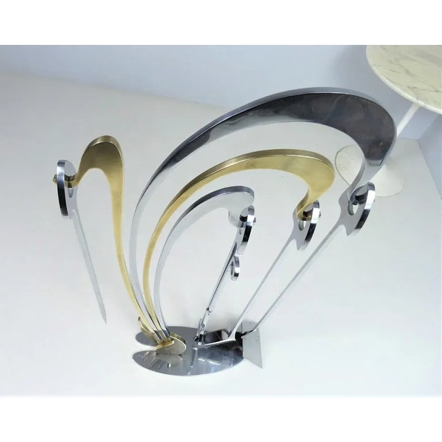 Metal Fire Irons with Stand in Brass and Stainless Steel by Jacques Charles for Maison Charles, 1970s, Set of 5 For Sale - Image 7 of 12