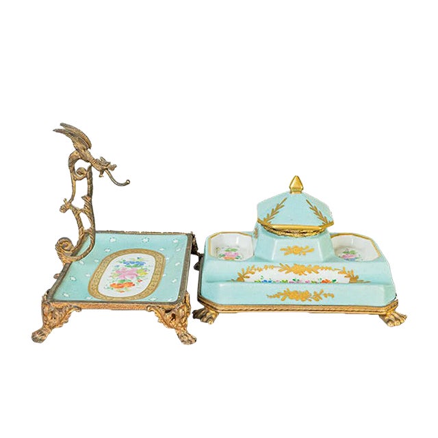 19th Century Porcelain Inkwell Holders, Set of 2 For Sale