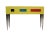 For your consideration is this funky Memphis Style yellow console table on brushed aluminum legs with three drawers...