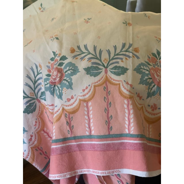 Textile Vintage Country Fair Border Print Fabric Peachy Pink/ Blue For Sale - Image 7 of 9