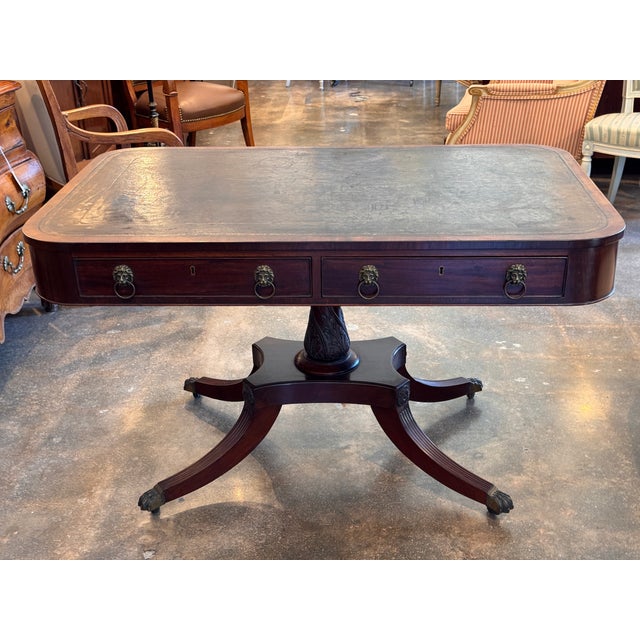 Traditional 19th Century Regency Mahogany Library Table With Leather Top For Sale - Image 3 of 4