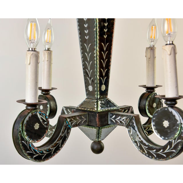 Vintage Four Light Chandelier With Etched Mirror Panels For Sale - Image 10 of 10