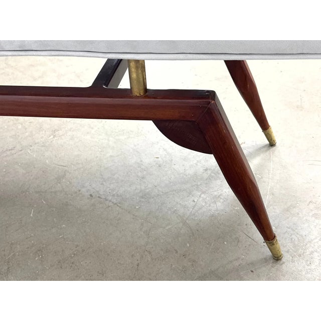 Late 20th Century Gio Ponti Style Italian Modern Bench With Sculptural Wood Base and Brass Accents For Sale - Image 11 of 13
