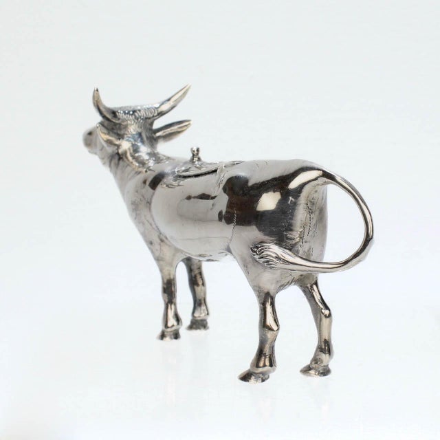 Figural Israel & Son Ltd. Sterling Silver Cow Creamer or Milk Pitcher For Sale - Image 4 of 12