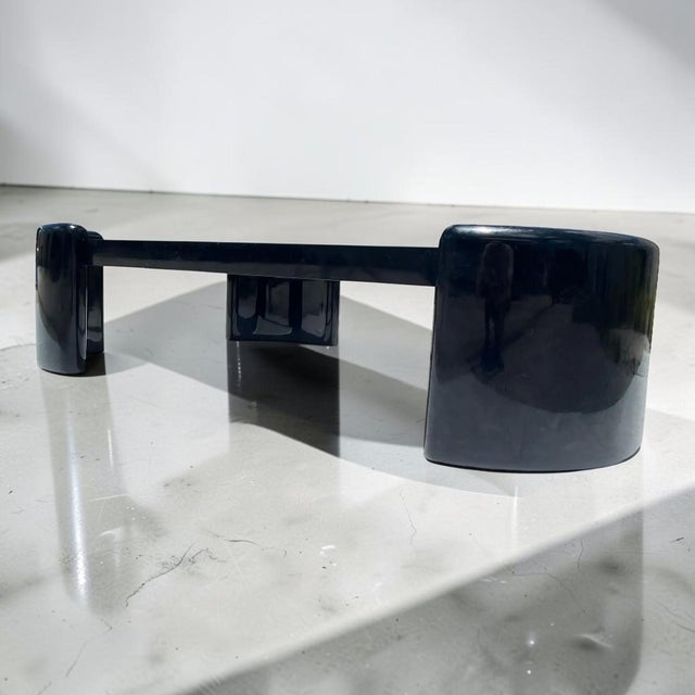 1990s XL Postmodern Glass Black Lacquer Triangular Coffee Table For Sale - Image 5 of 9