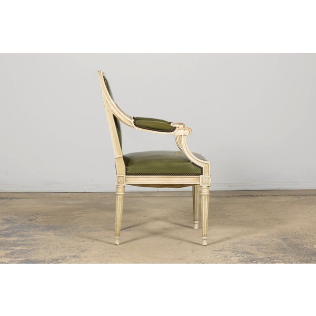 Early 20th Century French Louis XVI Style Painted Armchair in Olive Green For Sale - Image 14 of 18
