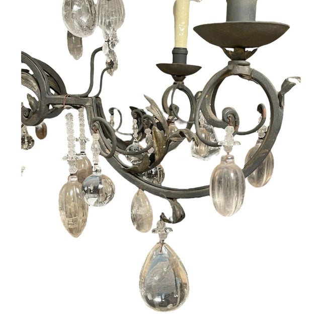 Late 20th Century Hand-Carved Rock Crystal and Wrought Iron Chandelier. u.s.a. Late 20th Century. For Sale - Image 5 of 5