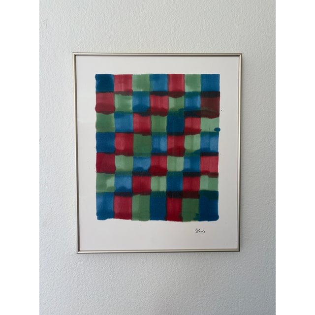 Red 20”x24” Original Wall Alcohol Ink Painting Ca Artist B. Leeds Titled Rgb1 Museum Glass For Sale - Image 8 of 9