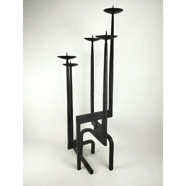 Large Brutalist Wrought Iron Floor Candlestick, 1960s For Sale - Image 4 of 11