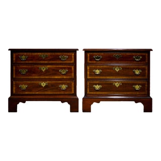 Mid Century Chippendale Style Banded Veneer Night Stands by White Furniture - a Pair For Sale