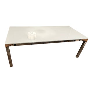 Mitchell Gold + Bob Williams White Quartz Dining Table W/ Chrome Base 84” For Sale