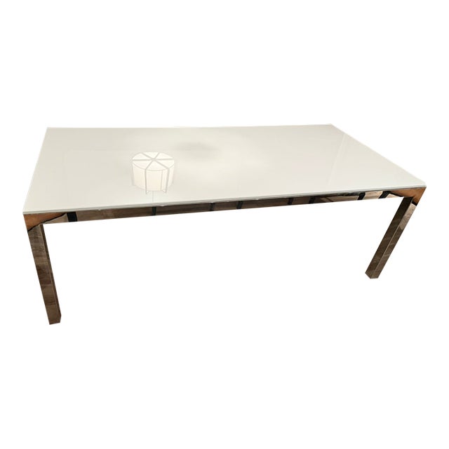 Mitchell Gold + Bob Williams White Quartz Dining Table W/ Chrome Base 84” For Sale