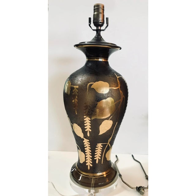 Art Deco Vintage 1920s French Glass Lamp With Gilt Floral Design For Sale - Image 3 of 13