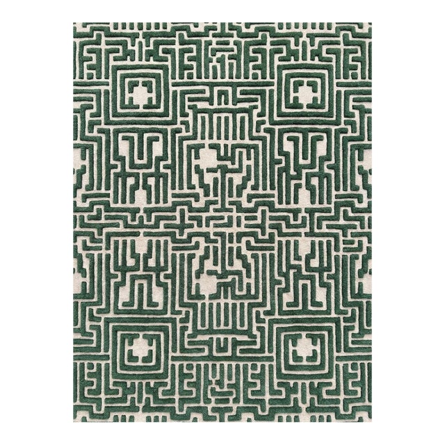 Sample Theseus Maze Rug, Boxwood Green, 12x12 For Sale
