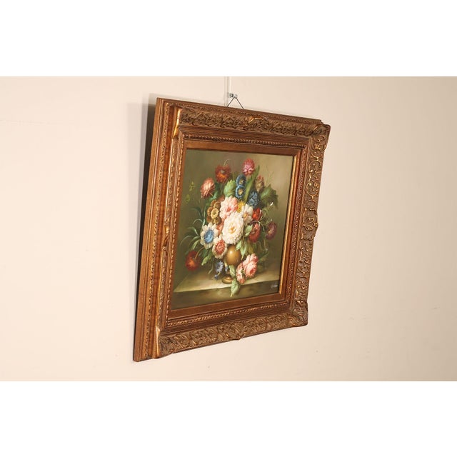Victorian Oil Painting Botanical Still Life in Carved Wood Gold Leaf Frame Signed Heather For Sale - Image 3 of 18