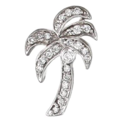 0.23ctw Diamond Palm Tree Pendant 14k White Gold Floating Drop For Sale