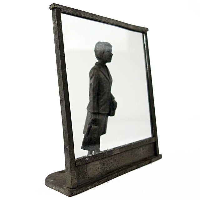1970s Vintage Zinc Statue of a Flemish Lady Who is Window Shopping at UNIC Supermarket For Sale - Image 5 of 11