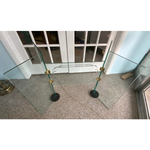 Mid 20th Century Mid 20th Century Hollywood Regency Double Pedestal Base Pace Collection Style Glass Dining Table For Sale - Image 5 of 8