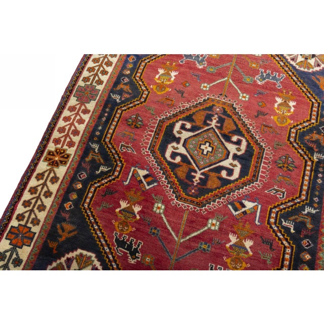Hand-Knotted Shiraz Ghashghai Rug with Nomadic Art with Symbolic Power For Sale - Image 5 of 11
