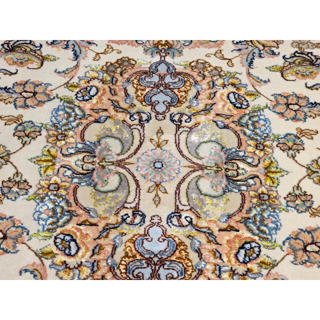 Fine Persian Tabriz Runner, Hand-Knotted Wool & Silk, Floral Medallion Pattern, Ivory & Pale Sage, 3x13 For Sale - Image 11 of 15