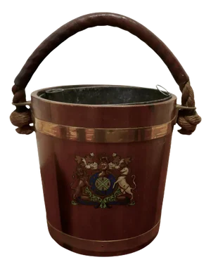 19th Century Royal Navy Oak Fire Bucket with Plymouth Armorial Crest, 1870s