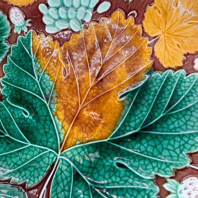 Wedgwood Wedgwood Majolica 'Vine & Strawberry' Plate on a Brown Ground, English, Ca. 1896 For Sale - Image 4 of 11