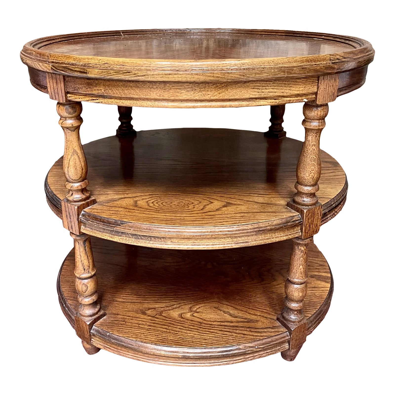 1970s Vintage Three-Tiered Oval Oak Side Table | Chairish