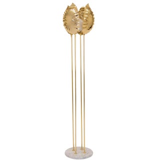 Italian Brass Leaf Floor Lamp on Marble Base For Sale