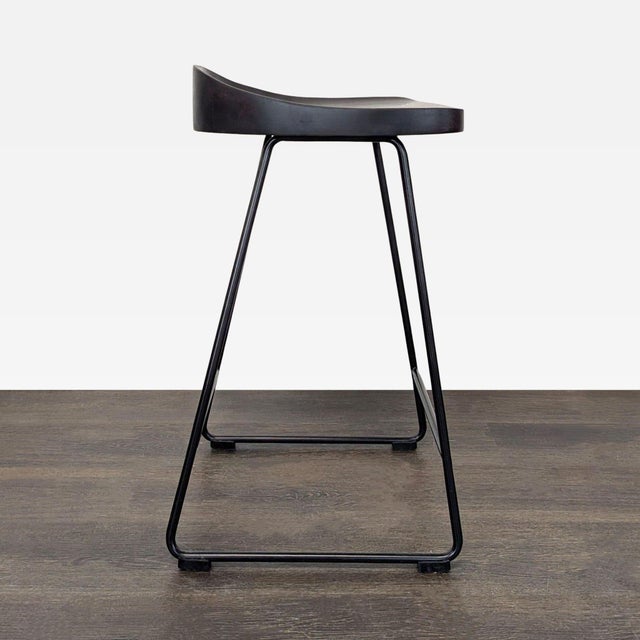 Industrial Pottery Barn Brenner Modern Industrial Counter Stool With Wood Seat and Metal Base For Sale - Image 3 of 7