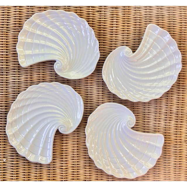 1980s White Ceramic Sea Shell Snack Plates- Set of 4 For Sale - Image 5 of 7