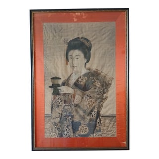 18th-19th Century Large Japanese Portrait on Silk -Geisha -Exhibited at the Art Institute of Chicago For Sale