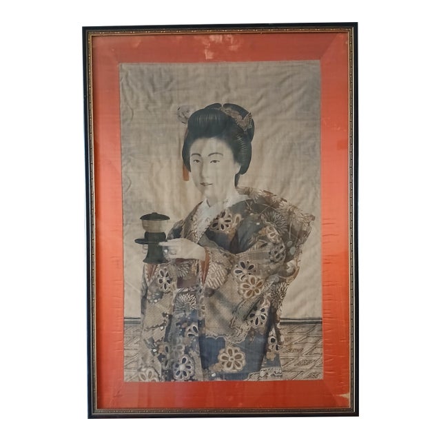 18th-19th Century Large Japanese Portrait on Silk -Geisha -Exhibited at the Art Institute of Chicago For Sale