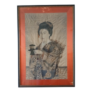 18th-19th Century Large Japanese Portrait on Silk -Geisha -Exhibited at the Art Institute of Chicago