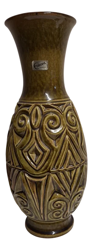 Vintage German Ceramic Vase with Olive Green Glaze by Carstens, 1970s