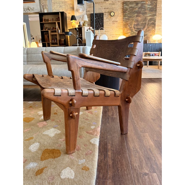 Angel I. Pazmino Mid-Century Modern Tooled Leather Sling / Safari Lounge Chair by Angel Pazmino, Ecuador, C. 1960s For Sale - Image 4 of 11